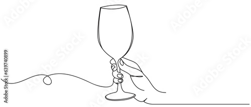 hand holding wine glass line art style illustration vector eps 10