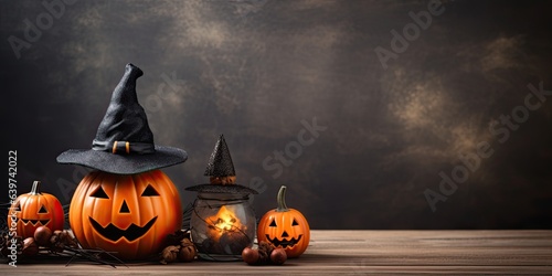 illustration of halloween objects, background, banner, generative AI