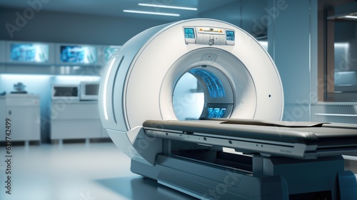 Advanced mri or ct scan medical diagnosis machine at hospital lab as wide banner with copy space area