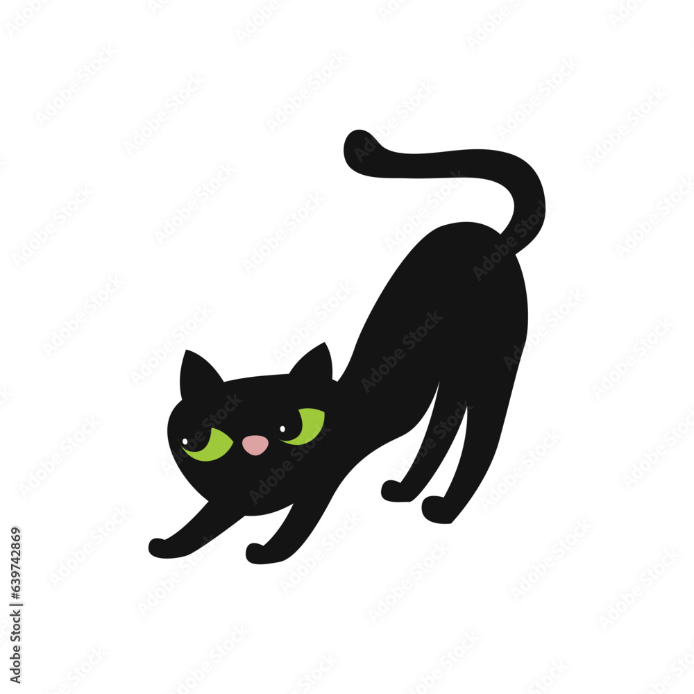 Black cat with green eyes on a white background. Vector illustration. Black cat with green eyes on a white background. Vector illustration.