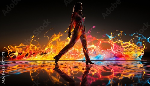 Dancer on tiptoe, dressed in vibrant neon.