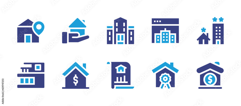Real estate icon set. Duotone color. Vector illustration. Containing house, property, real estate, development.