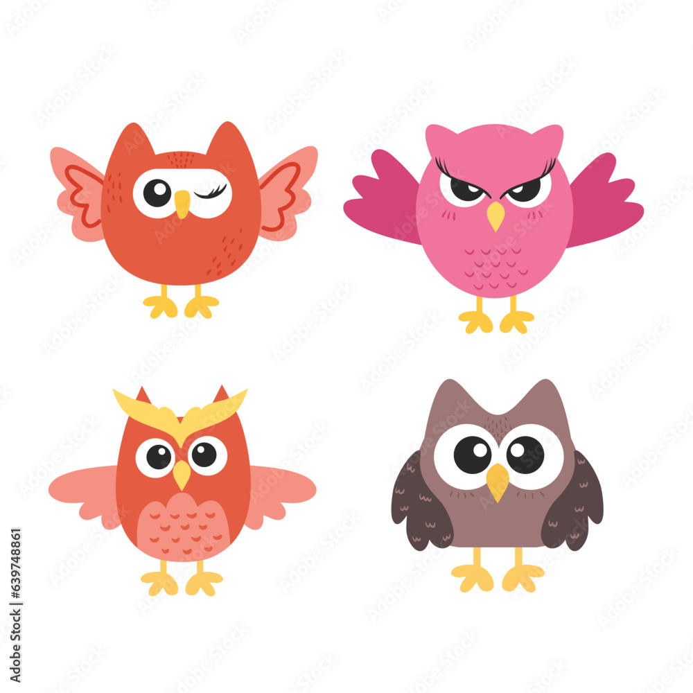 Cute Cartoon Owl Illustration Isolated In White Background Cute Cartoon Owl Illustration Isolated In White Background