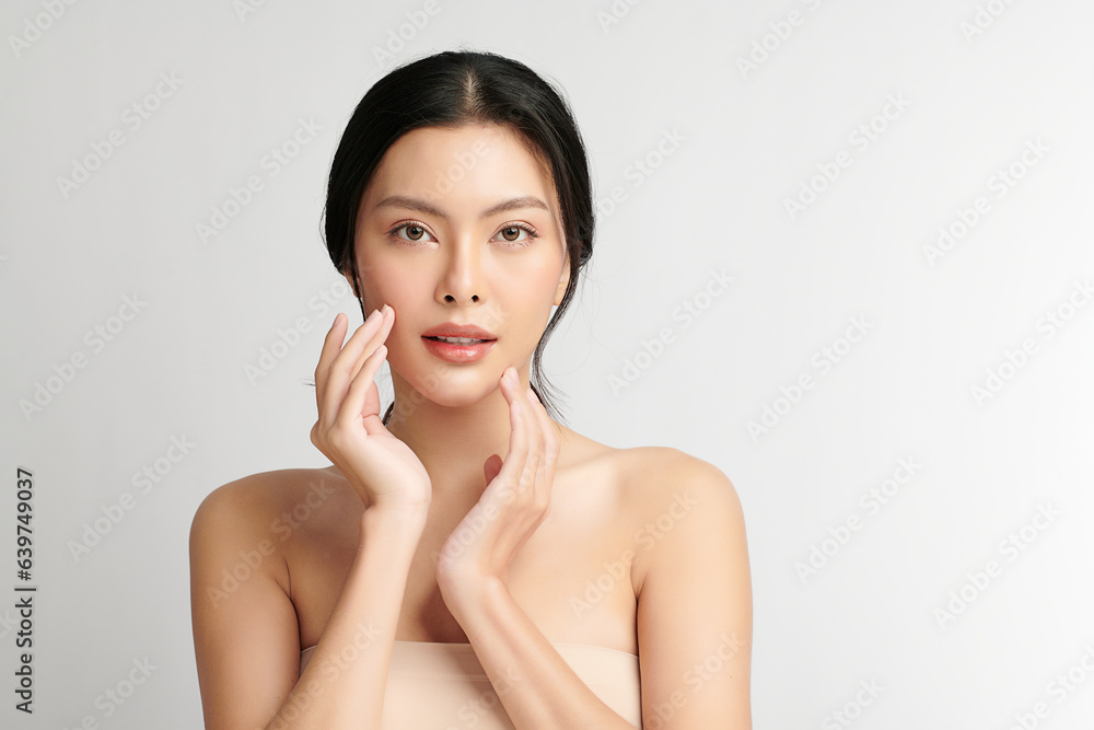 Beautiful young asian woman with clean fresh skin on white background, Face care, Facial treatment, Cosmetology, beauty and spa, Asian women portrait. Beautiful young asian woman with clean fresh skin on white background, Face care, Facial treatment, Cosmetology, beauty and spa, Asian women portrait.
