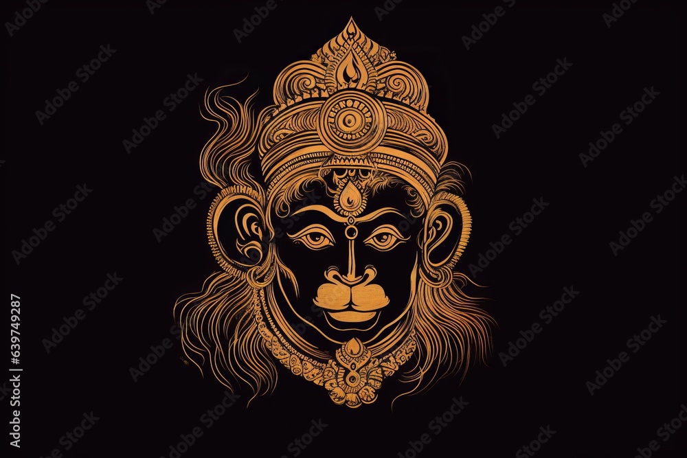 lord hanuman ji line art golden design, Generative AI lord hanuman ji line art golden design, Generative AI