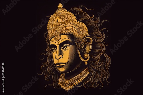 lord hanuman ji line art golden design, Generative AI