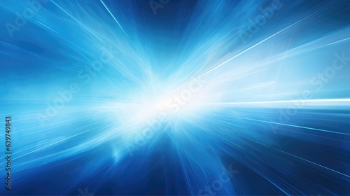 Illustration of speed motion in blue highway road tunnel, fast moving toward the light, colorful technology background.