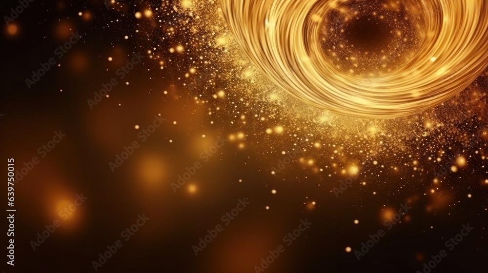 Obraz premium Abstract luxury light curve swirling gold background with gold particle, Generative AI