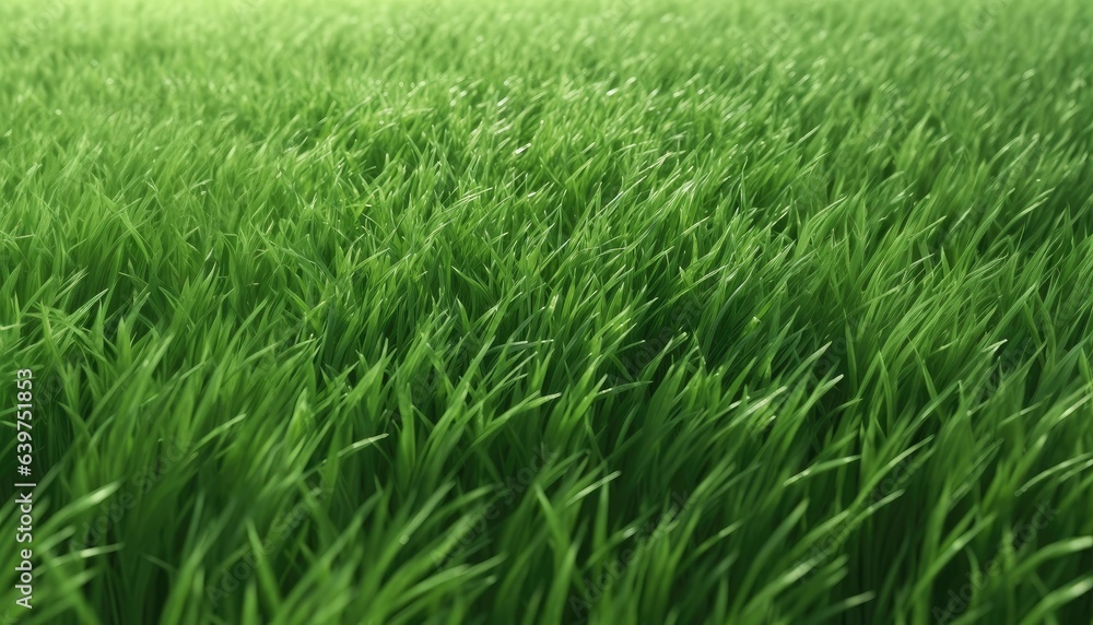 Closeup of grenn grass field background texture for web banner, design template, Generative AI