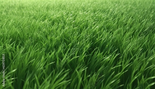 Closeup of grenn grass field background texture for web banner, design template, Generative AI