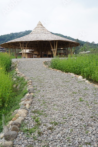 outdoor buildingoutdoor hallhut with bamboo raw materials photo