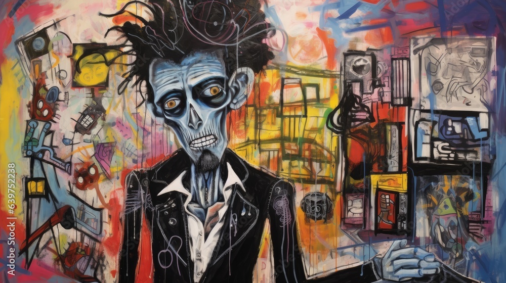 custom made wallpaper toronto digitalIllustration of urban street art painting on wall graffiti , robot and city