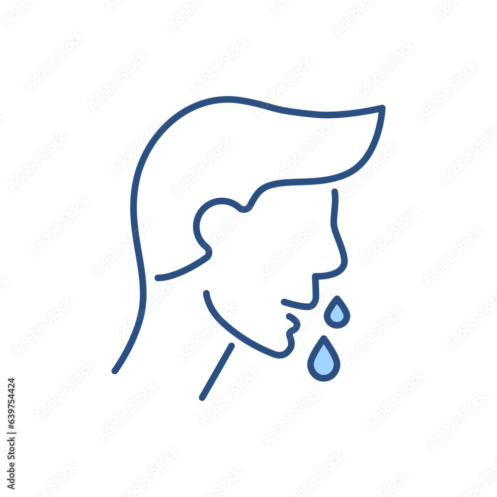 Fototapeta premium Runny nose related vector icon. Man head with dripping nose drops. Runny nose sign. Isolated on white background. Editable vector illustration