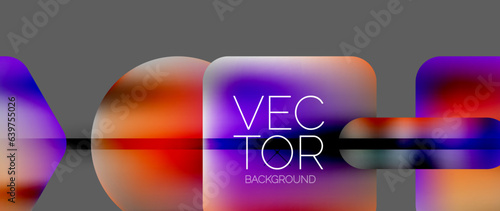 Dynamic bright colorful geometric elements with fluid gradients, lights, shadows blend in a minimal backdrop, creating captivating composition