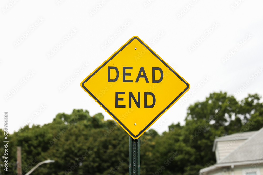 Dead End sign stands against a desolate backdrop, embodying finality, halted progress, and the need for redirection in life's journey