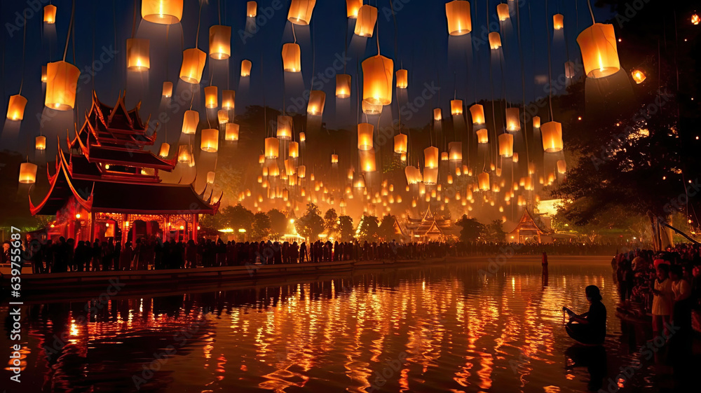 photo of Yi Peng festival lantern festival Chiang Mai, Thailand - obrazy, fototapety, plakaty 