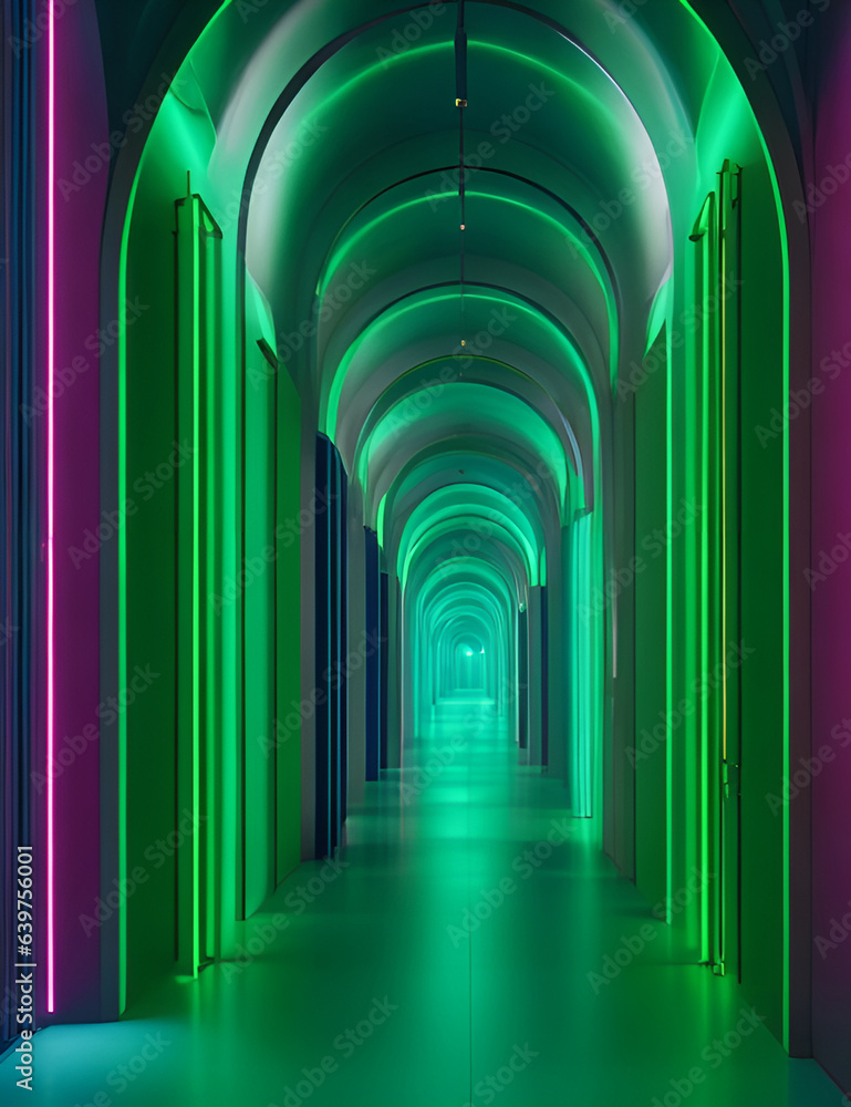 Abstract background of dreamy corridor with multi color composition 