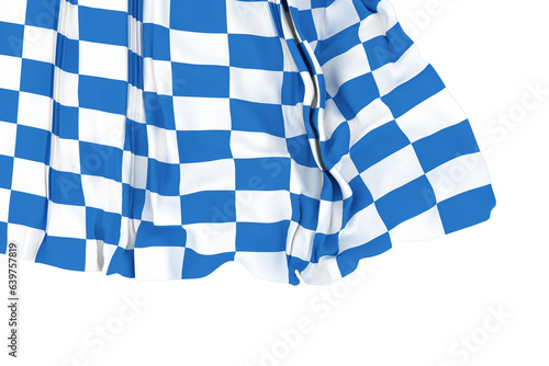 Digital png illustration of white and blue chcekered flag on transparent background