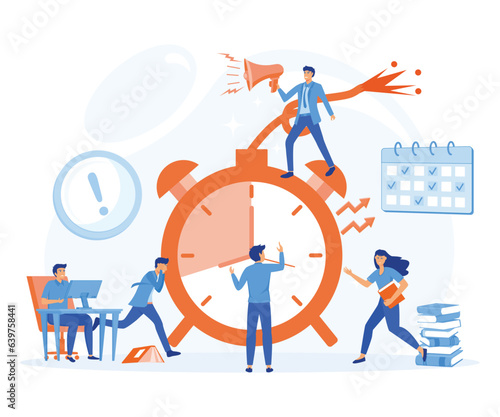  Time management, manager pressure at workplace. Office deadline. Stressed employees working overtime. flat vector modern illustration