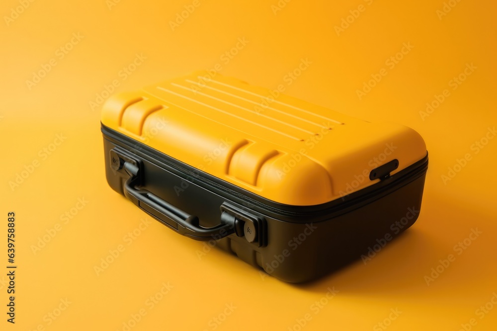 new modern yellow suitcase on yellow background.copy space new modern yellow suitcase on yellow background.copy space