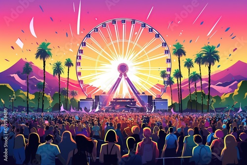 colorful and lively scene from the Coachella Music Festival.Generated with AI photo