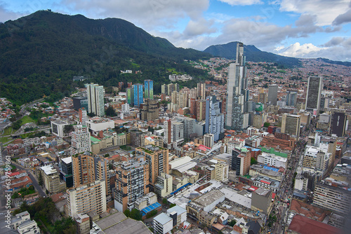 Skyline Brilliance: Basking in sunlight, a panoramic view from Colpatria Tower offers a striking perspective of Bogota's vibrant urban landscape.  photo