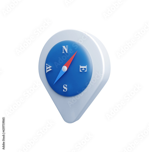 Pin with compass navigation concept 3d rendering illustration