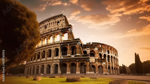 Rome  Italy. The Colosseum or Coliseum at sunrise generative ai