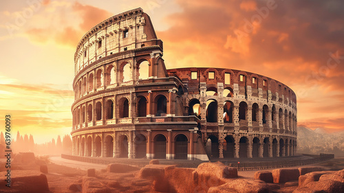 Rome  Italy. The Colosseum or Coliseum at sunrise generative ai