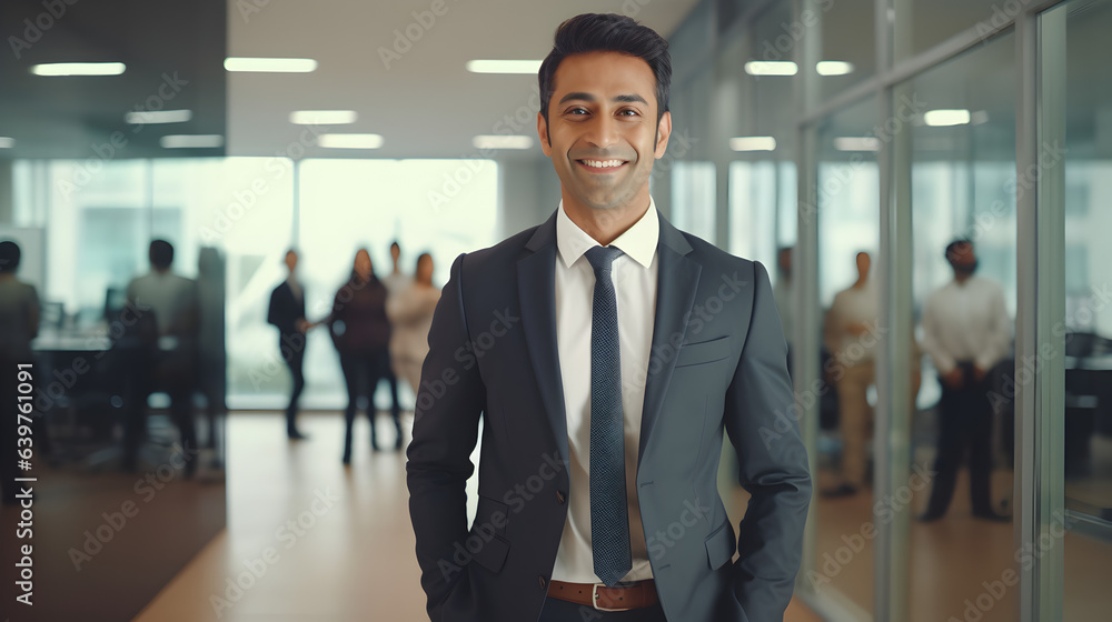 Fototapeta premium Portrait of a handsome and mature smiling asian indian businessman