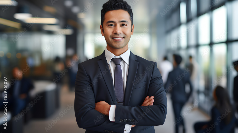 Portrait of a handsome and mature smiling asian indian businessman