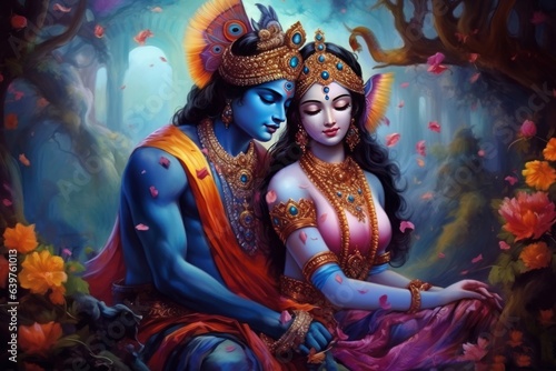 Wallpaper Mural Divine love story of Hindu gods Radha and Krishna through a contemporary art, Generative AI Torontodigital.ca