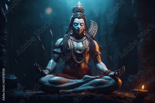 Hindu God Shiva statue in meditation. Generative AI  Generative AI