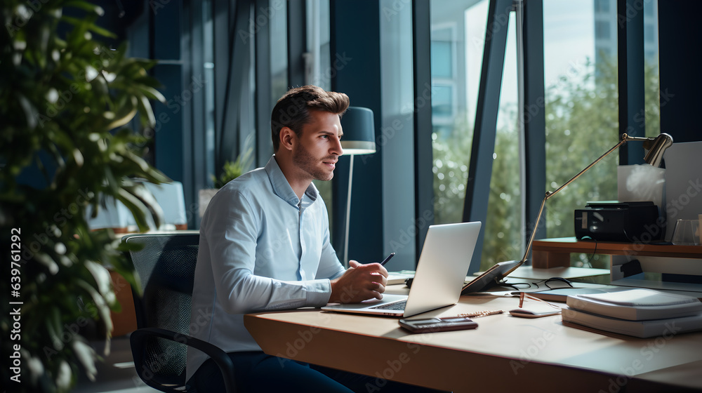 Software designer speaking to his client on the phone Software designer speaking to his client on the phone