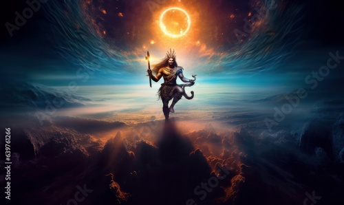 AI generated image of Hindu god Shiva, the Lord of Destruction in the cosmos, Generative AI