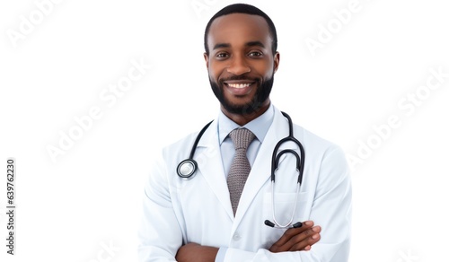 black male doctor portrait with stethoscope, healthcare professional, Generative AI