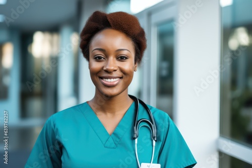 black female healthcare professional nurse portrait with stethoscope, Generative AI