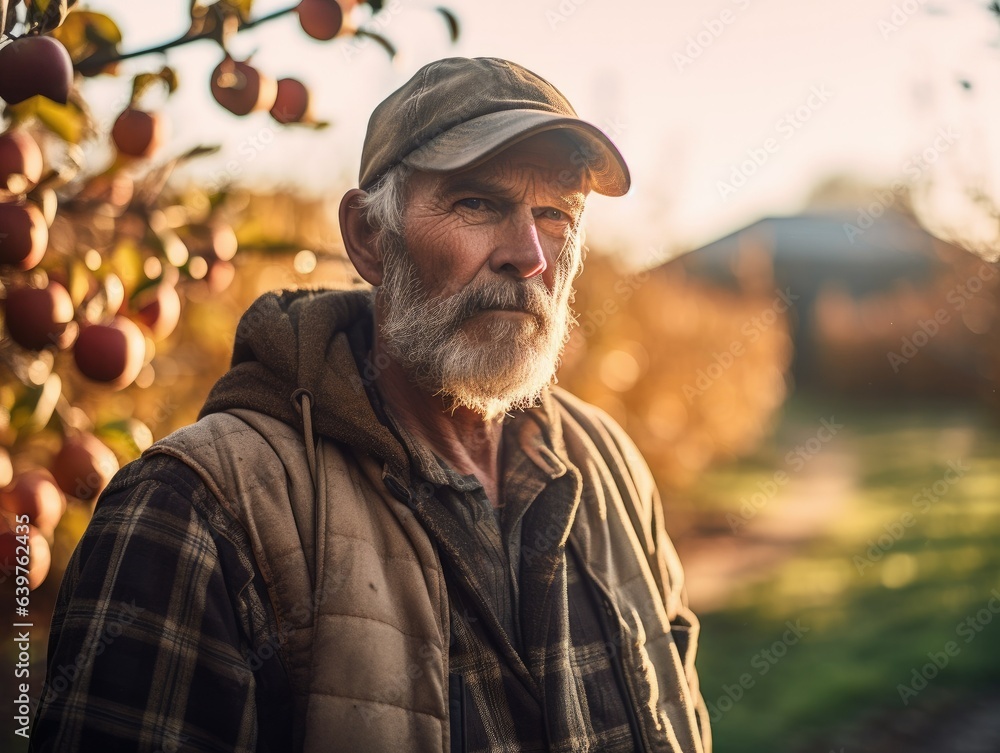 portrait of a farmer in apple orchard portrait of a farmer in apple orchard
