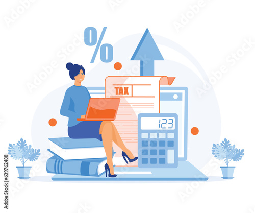 Tax planning concept. Characters using the tax calendar to fill in the tax declaration form online and with the financial adviser. flat vector modern illustration