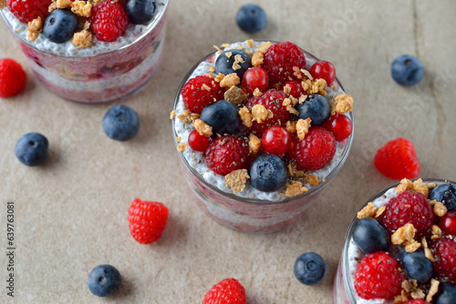 Chia pudding parfait with berries