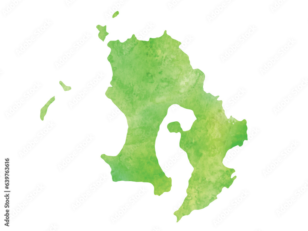 鹿児島　地図　水彩　アイコン　緑