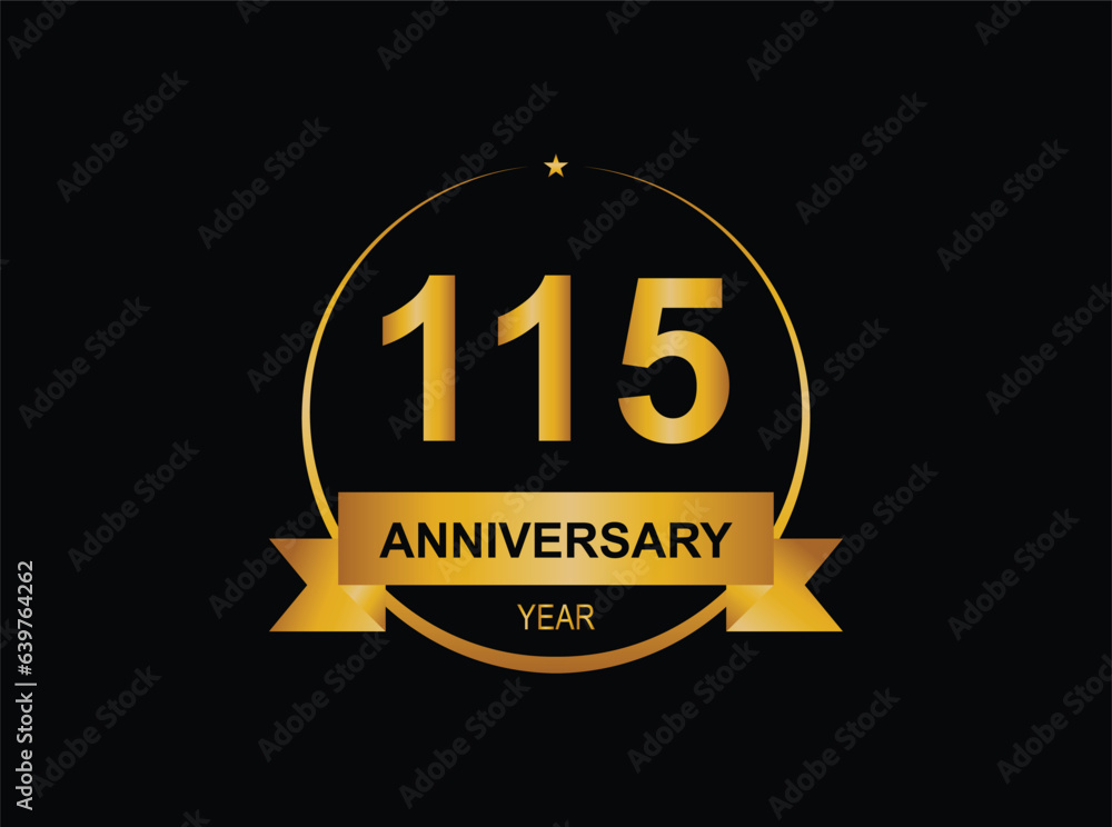 115th Anniversary Celebration. Anniversary logo design with golden color laurel wreath for birthday celebration event, invitation, greeting card, banner, poster, flyer, flyer. 115th Anniversary Celebration. Anniversary logo design with golden color laurel wreath for birthday celebration event, invitation, greeting card, banner, poster, flyer, flyer.