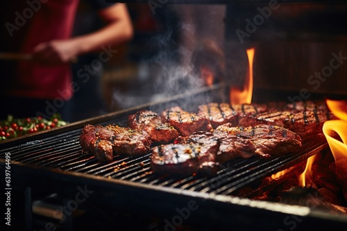 In a sizzling BBQ joint, skilled employees expertly grill succulent cuts of meat.Generated with AI