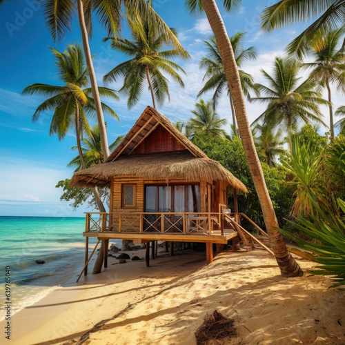  bamboo bungalow on a golden sandy beach  