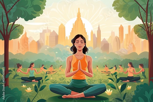 Wallpaper Mural Yoga festival in India. Participants practicing yoga poses amidst natural surroundings.Generated with AI Torontodigital.ca