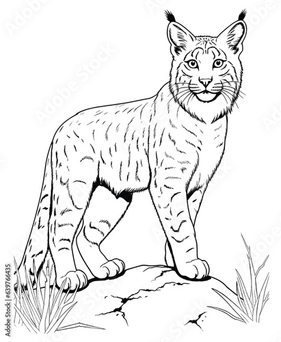 simple black and white line art of a lynx coloring pages