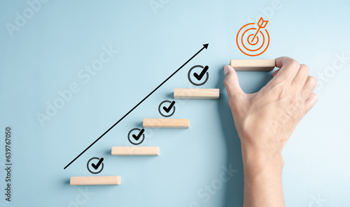 Fotografía Business growth success achievement PDCA concept, step stair or ladder for plann