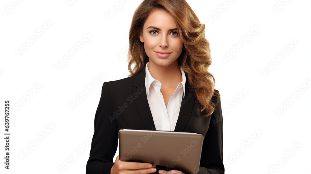 business woman with a folder standing on white background business woman with a folder standing on white background