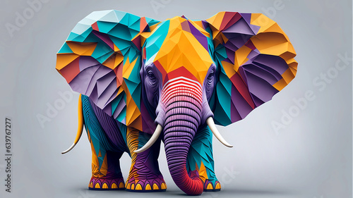 Naklejka elephant with mosaic color art illustration, generative Ai art