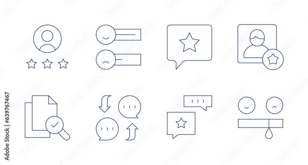 Feedback icons. Editable stroke. Containing review, feedback, best employee, document, chat, opinion, survey.